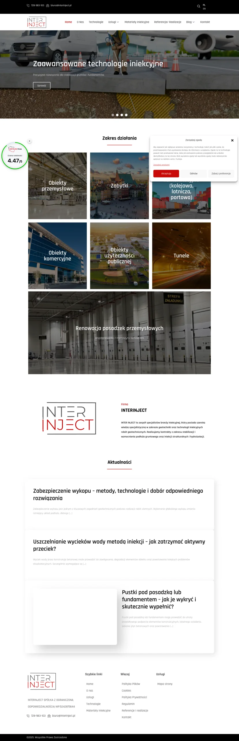 Interinject — widok serwisu branży budowlanej