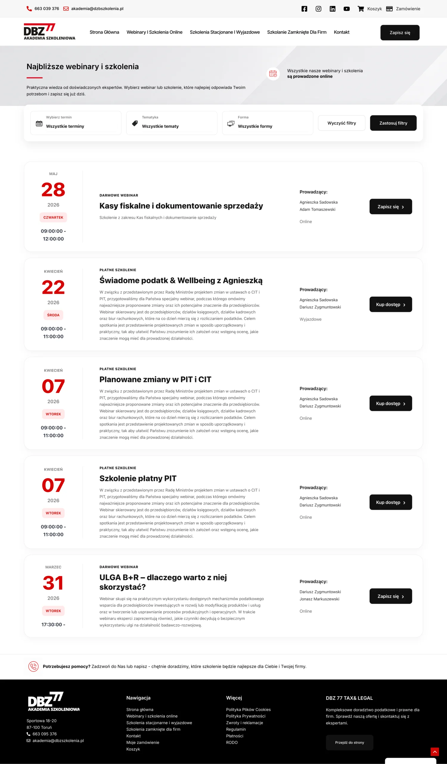 Pełny widok webinarów DBZ Szkolenia