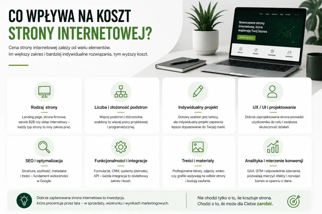 co wplywa na koszt strony