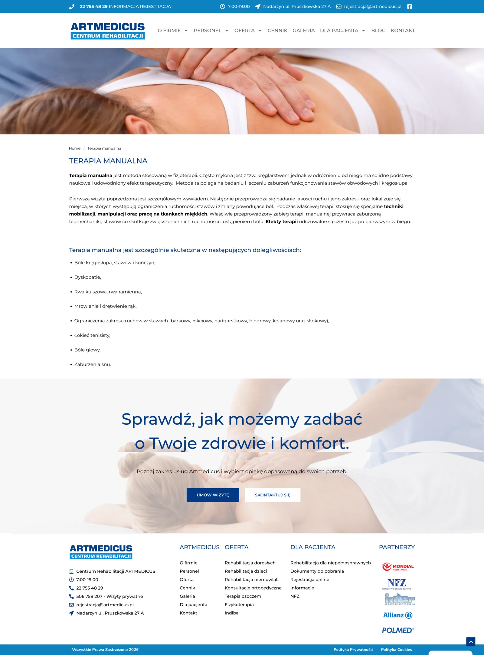 Podstrona terapii manualnej Artmedicus