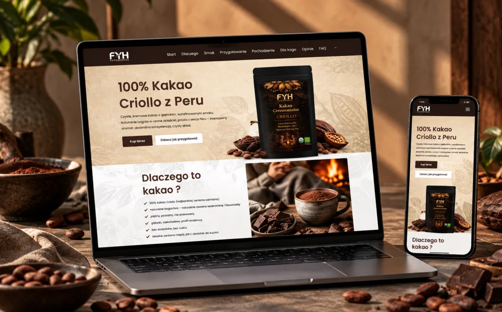Widok landing page FYH Cacao